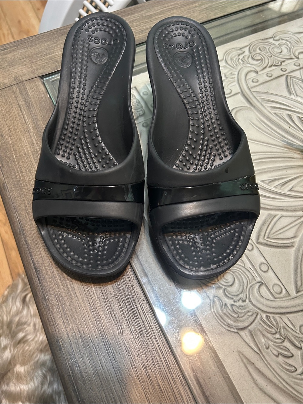 CROCS Women's Black Slide Sandals with Massage Footbed